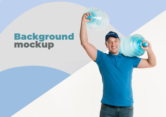 Free Front View Delivery Man Holding Big Bottles Of Water Psd