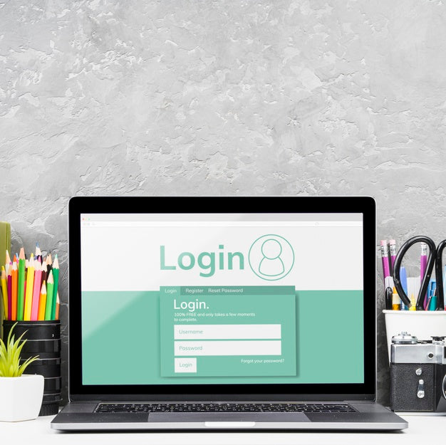 Free Front View Desktop Concept With Laptop Psd – CreativeBooster