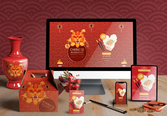 Free Front View Digital Devices And Gifts For Chinese New Year Psd