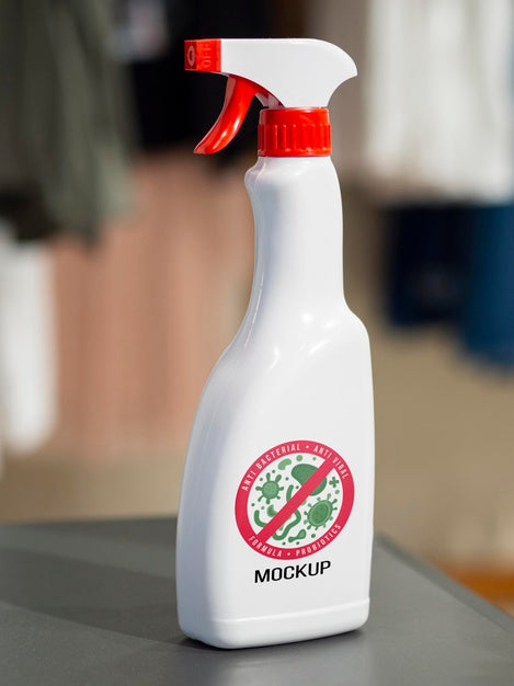 Free Front View Disinfection Bottle Mock-Up On Table Psd