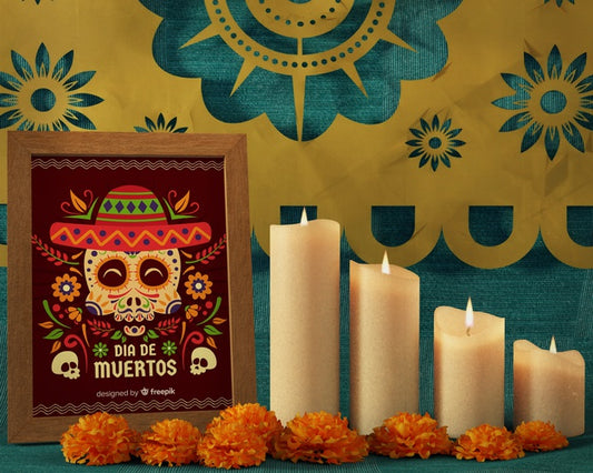 Free Front View Floral Skull Mock-Up For Day Of The Dead Festival Psd