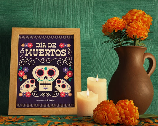 Free Front View Floral Skull Mock-Up On Green Background Psd