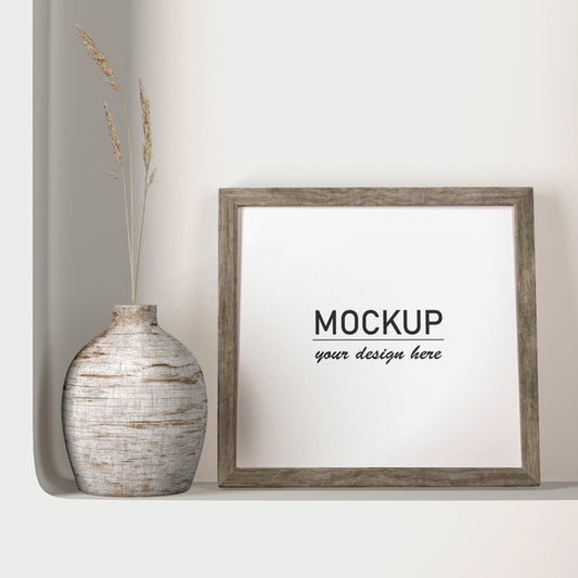 Free Front View Frame Mock-Up With Vase Decoration Psd