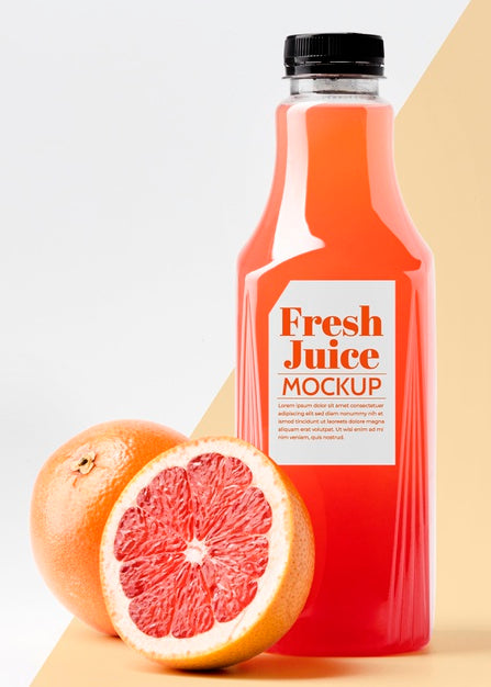 Free Front View Glass Juice Bottle With Grapefruit Psd
