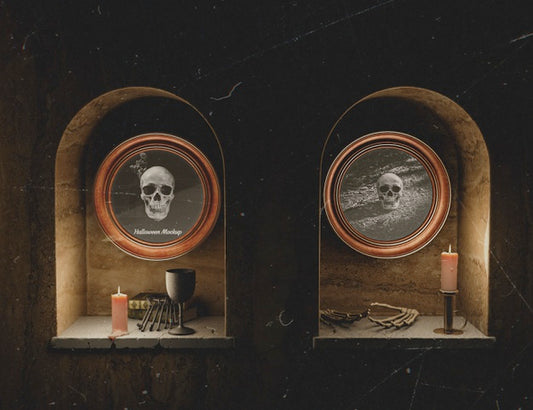 Free Front View Halloween Black Horror Mock-Up Frames Psd