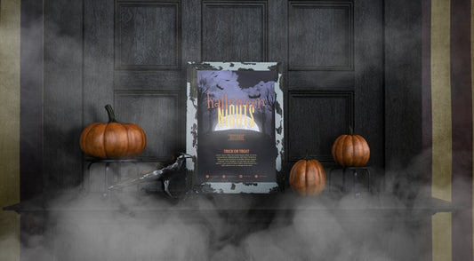 Free Front View Halloween Nights Frame Mock-Up In The Mist Psd