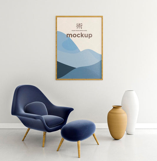 Free Front View Indoors Arrangement With Frame Mock-Up Psd
