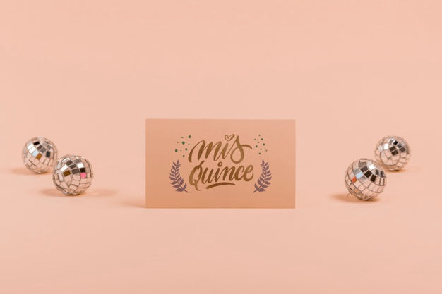 Free Front View Invitation For Sweet Fifteen And Silver Balls Psd