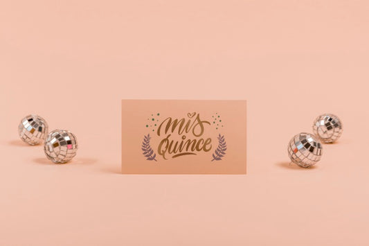 Free Front View Invitation For Sweet Fifteen And Silver Balls Psd