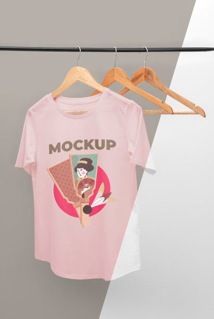 Free Front View Japanese T-Shirt Mock-Up Composition Psd