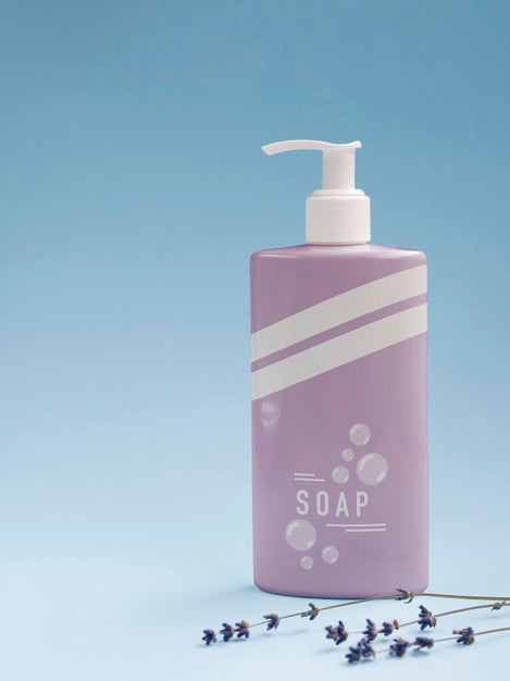 Free Front View Liquid Soap Bottle On Blue Background Psd