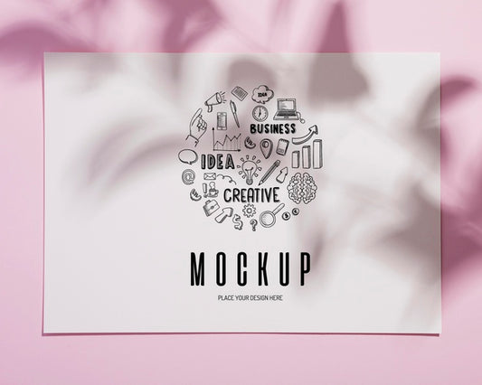 Free Front View Mock-Up Paper And Leaves Shadows Psd
