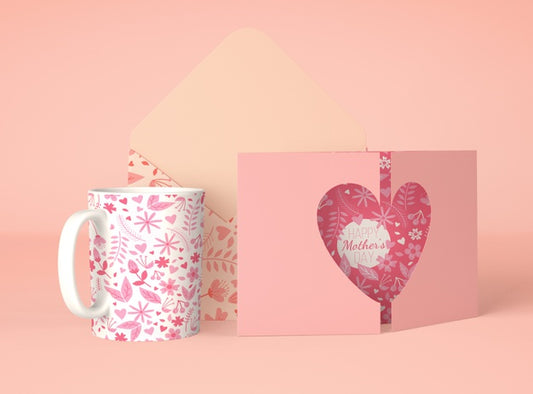 Free Front View Mother'S Day Composition With Card Scene Creator Psd