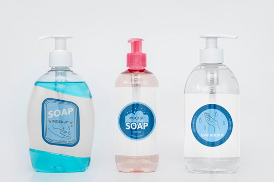 Free Front View Of Assortment Of Bottles Of Liquid Soap Psd