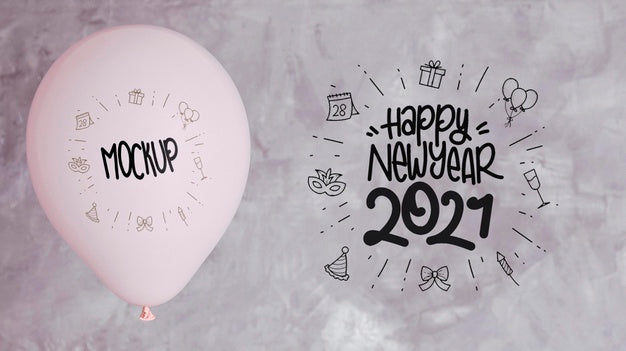 Free Front View Of Balloons Mock-Up For Happy New Year Psd