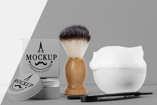 Free Front View Of Barbershop Items With Foam And Brush Psd
