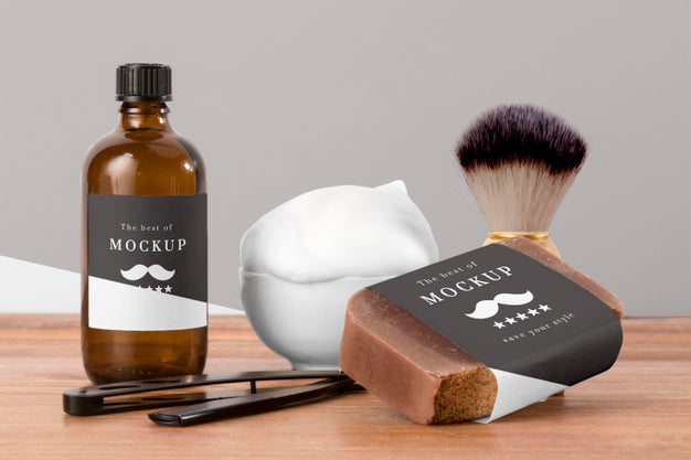Free Front View Of Barbershop Products With Brush And Soap Psd