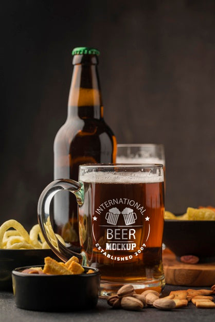 Free Front View Of Beer Pint And Bottle Psd