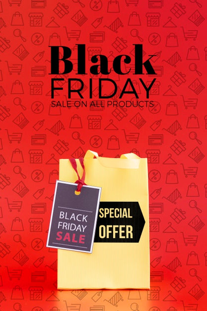 Free Front View Of Black Friday Concept On Red Background Psd