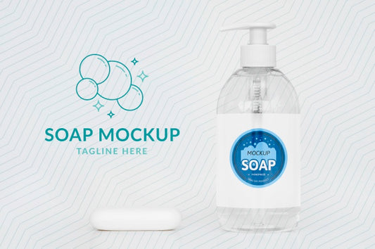 Free Front View Of Bottle Of Liquid Soap And Soap Bar Psd