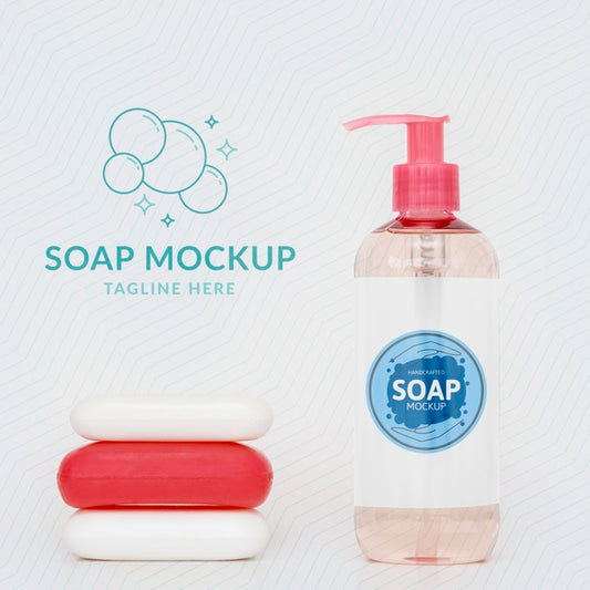 Free Front View Of Bottle Of Liquid Soap And Soap Bars Psd