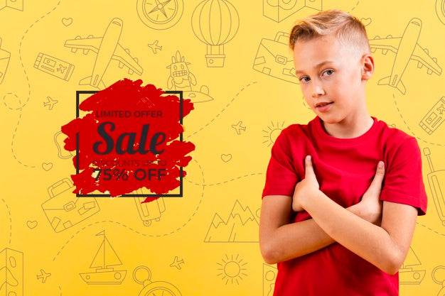 Free Front View Of Child Posing With Sale Psd