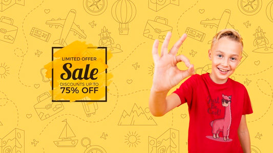 Free Front View Of Child Smiling And Giving Thumbs Up With Sale Psd