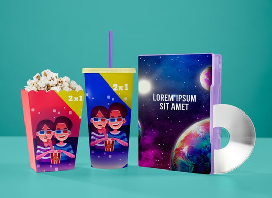 Free Front View Of Cinema Cup With Popcorn And Dvd Psd