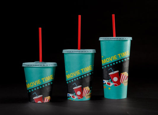Free Front View Of Cinema Cups With Straws Psd