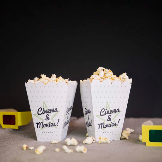 Free Front View Of Cinema Glasses And Cups Of Popcorn Psd