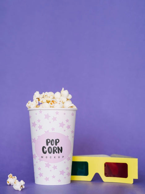 Free Front View Of Cinema Popcorn And Glasses Psd