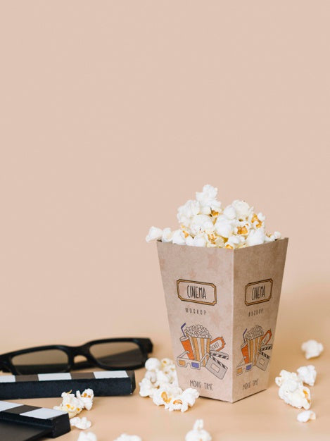 Free Front View Of Cinema Popcorn In Cup With Copy Space Psd