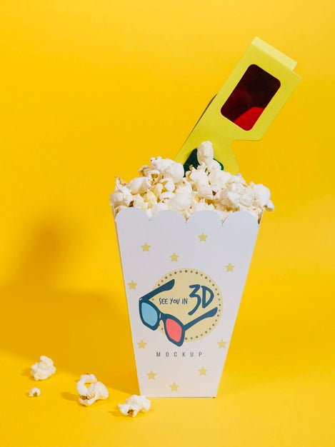 Free Front View Of Cinema Popcorn With Glasses Psd