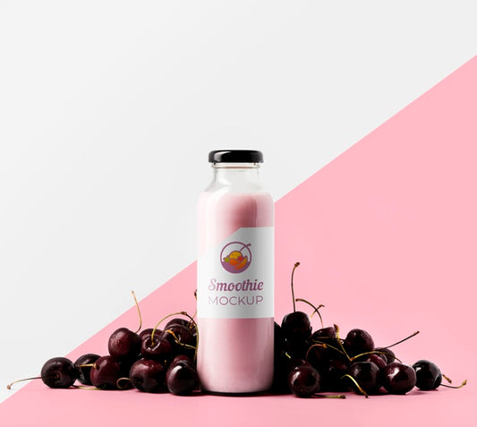 Free Front View Of Clear Cherry Juice Bottle Psd