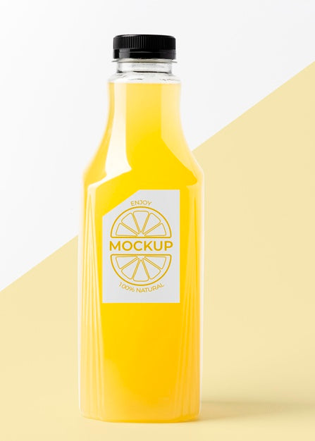 Free Front View Of Clear Juice Bottle With Cap Mock-Up Psd