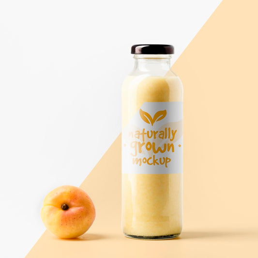 Free Front View Of Clear Juice Bottle With Peach And Cap Psd