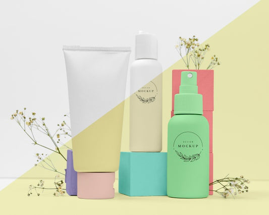 Free Front View Of Collection Of Beauty Products Psd
