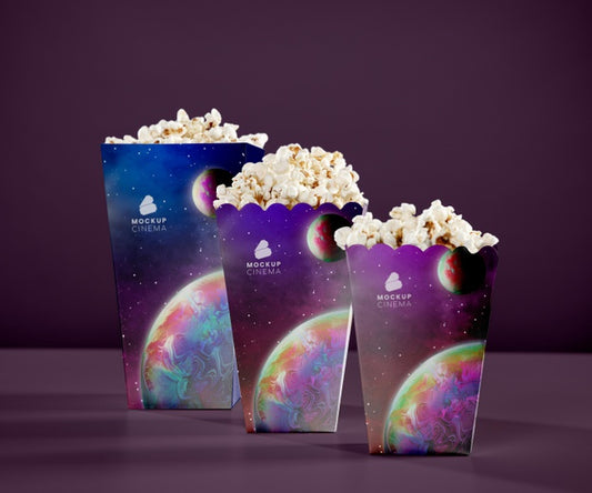 Free Front View Of Cups Of Cinema Popcorn Psd