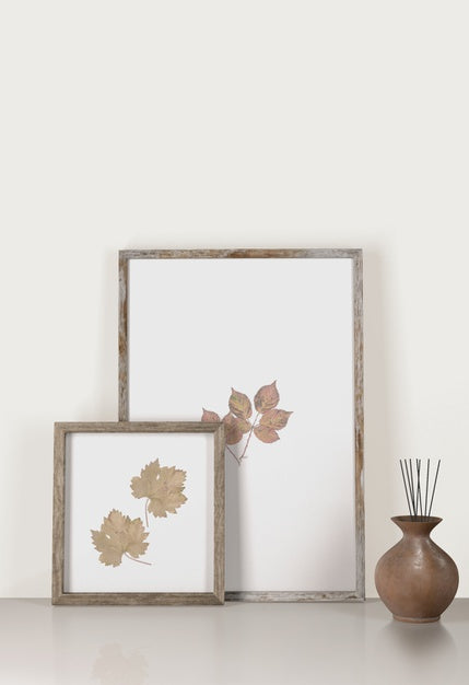 Free Front View Of Decorative Frames With Vase Psd