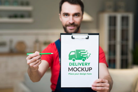Free Front View Of Delivery Man In House Psd