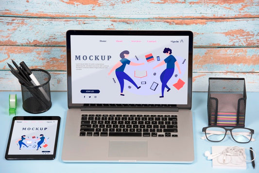 Free Front View Of Desk Concept Mock-Up Psd