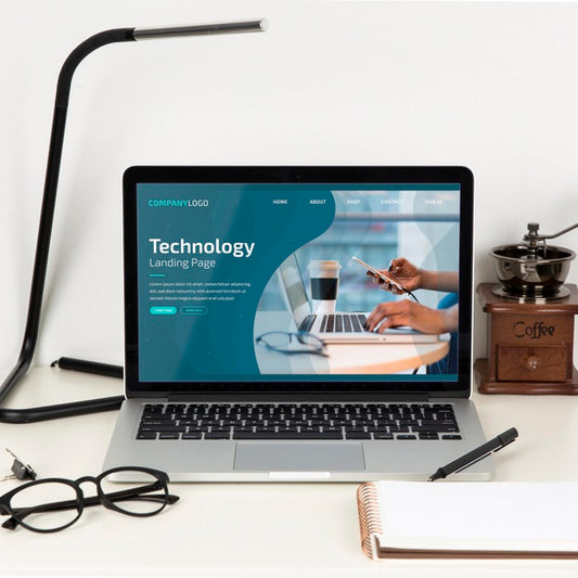 Free Front View Of Desk Surface With Lamp And Glasses Psd