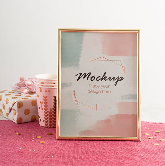Free Front View Of Elegant Birthday Frame With Present Psd
