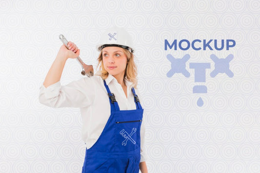 Free Front View Of Female Plumber With Wrench Psd