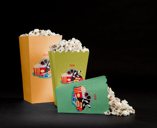 Free Front View Of Filled Cinema Popcorn Cups Psd