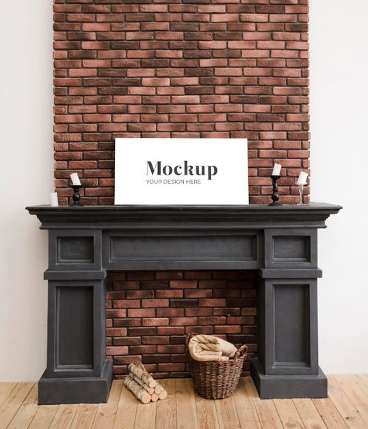 Free Front View Of Fireplace Mock-Up For Interior Decoration Psd