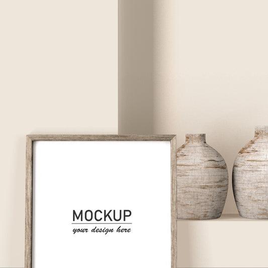 Free Front View Of Frame Mock-Up With Vases Psd