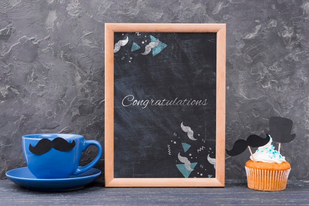 Free Front View Of Frame With Coffee And Cupcake For Fathers Day Psd