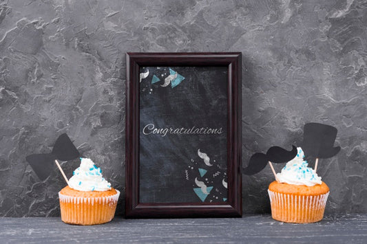 Free Front View Of Frame With Cupcakes For Fathers Day Psd