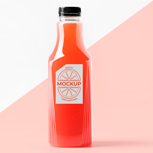 Free Front View Of Glass Juice Bottle With Cap Mock-Up Psd